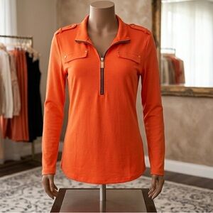 Vibrant Orange Long Sleeve Quarter-Zip Pullover | Women's Utility Style Tunic M